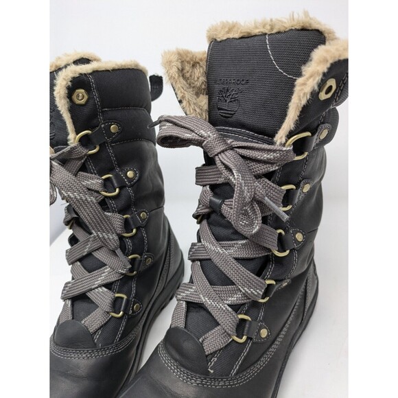 Timberland Mount Hope Boots Women's Size 8 Black Leather Faux Fur Lace Up Winter - Picture 7 of 10